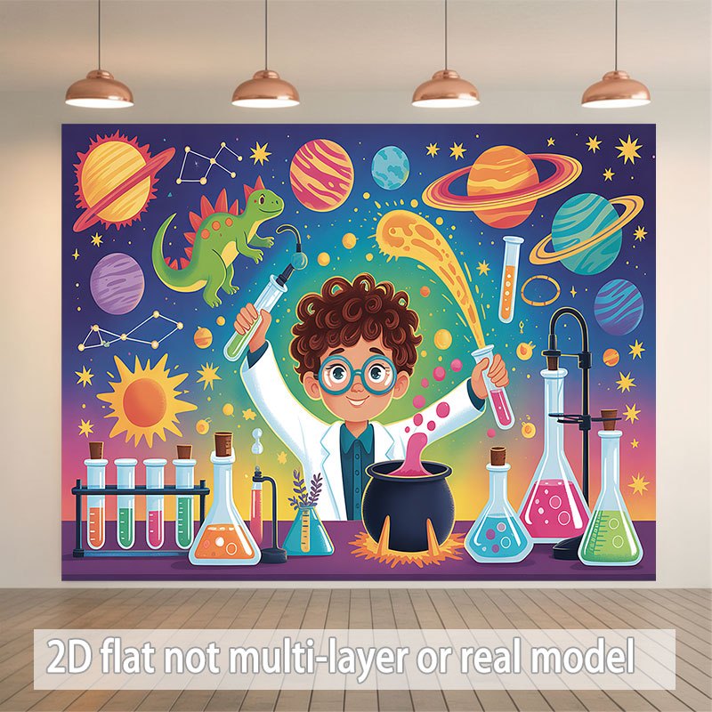 Science Nursery - Tappeto Murale Decorativo Scientifico: Pianeti, Astronauti,